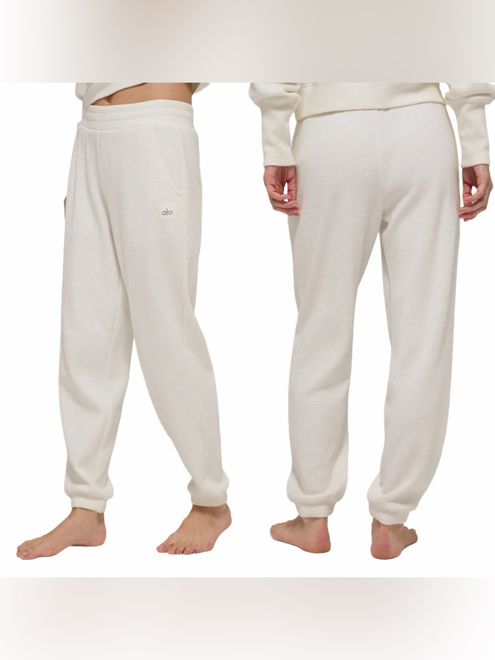 ALO Yoga Women's M Waffle Weekend Escape Joggers Ivory Sweatpants